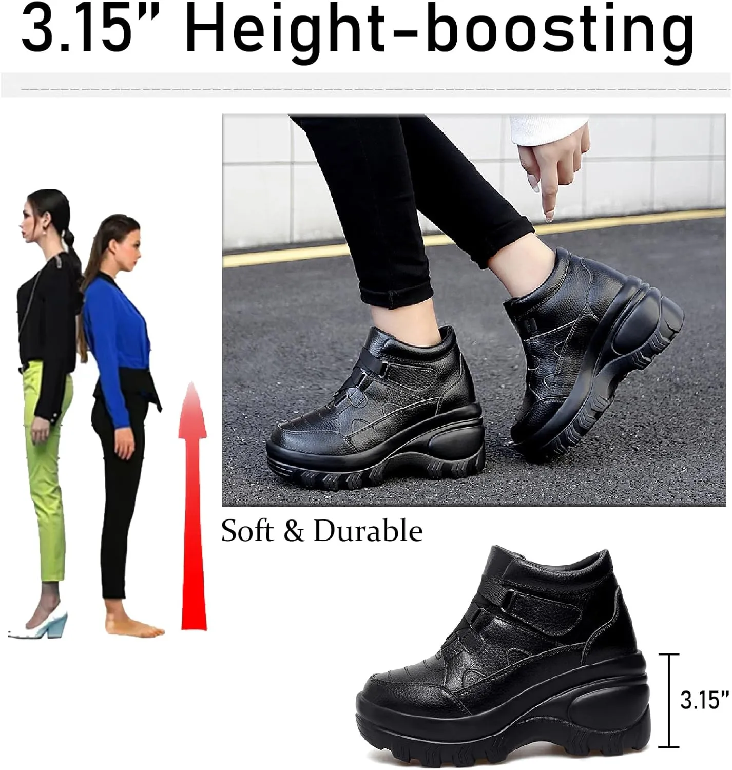 Women's Leather Orthopedic Chunky Platform Ankle Boots with Hook Loop Retro Comfortable Round Toe Arch Support Wedge Booties Casual Anti-slip Daily Work Walking Shoes