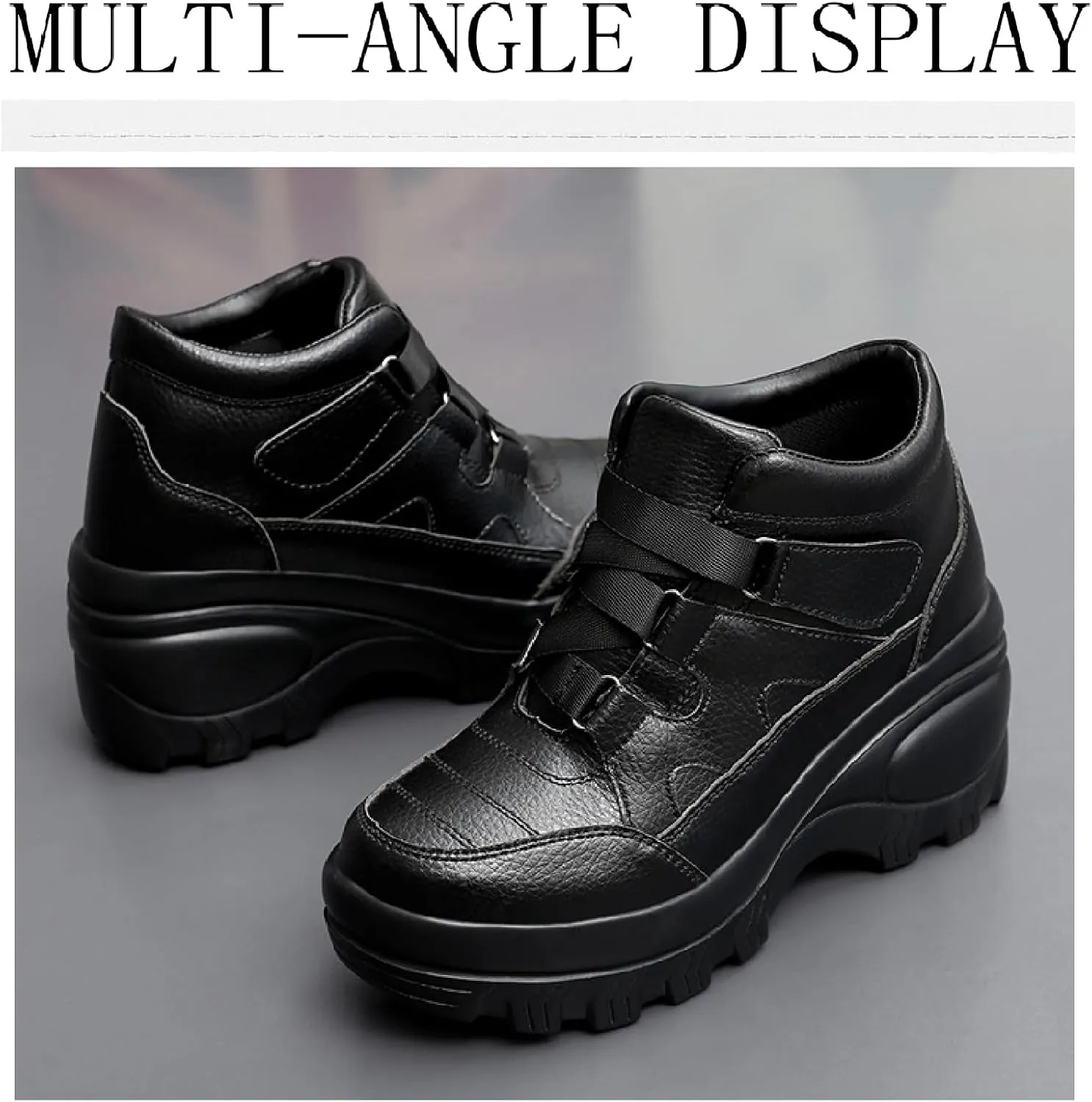 Women's Leather Orthopedic Chunky Platform Ankle Boots with Hook Loop Retro Comfortable Round Toe Arch Support Wedge Booties Casual Anti-slip Daily Work Walking Shoes