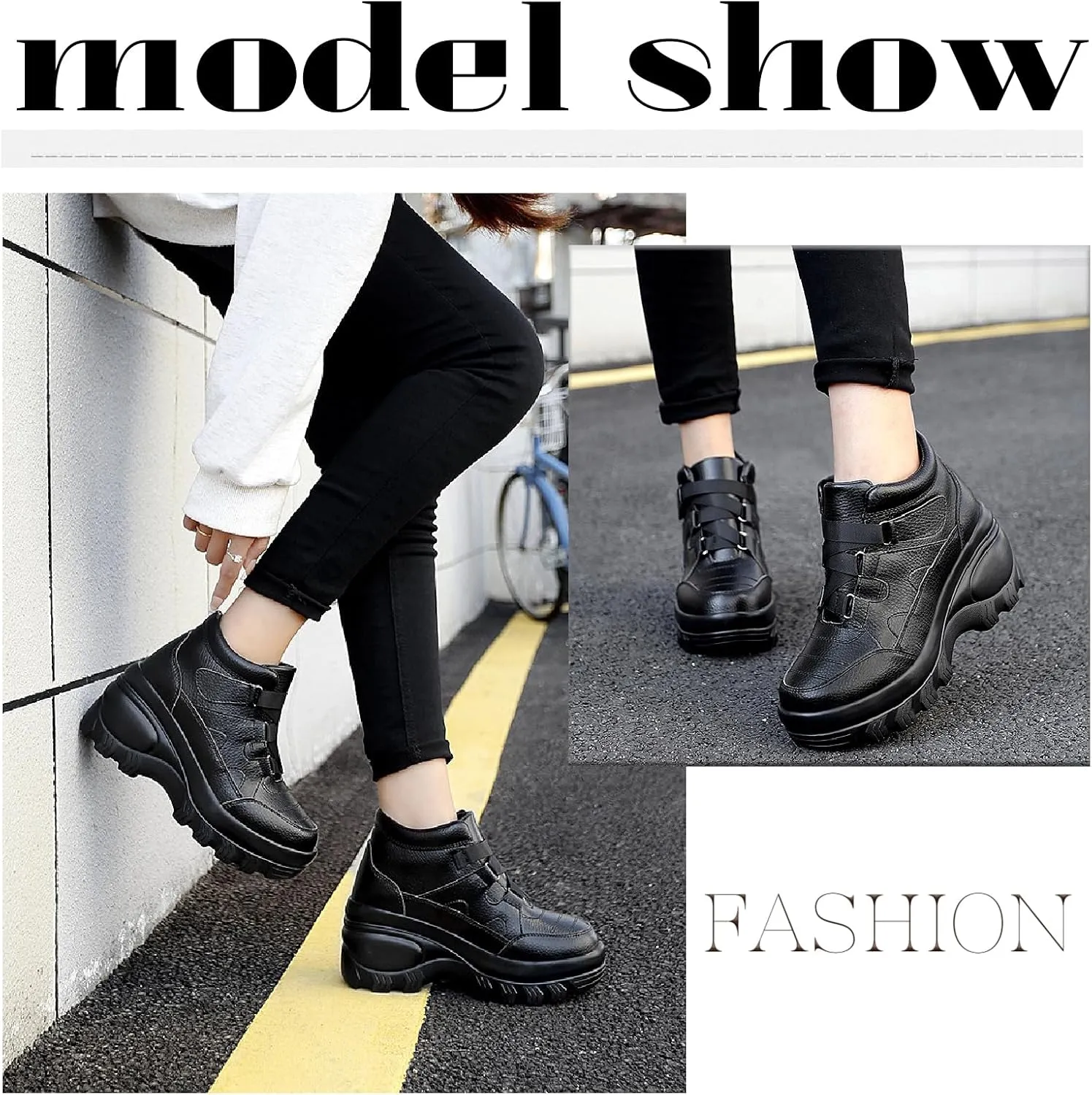 Women's Leather Orthopedic Chunky Platform Ankle Boots with Hook Loop Retro Comfortable Round Toe Arch Support Wedge Booties Casual Anti-slip Daily Work Walking Shoes