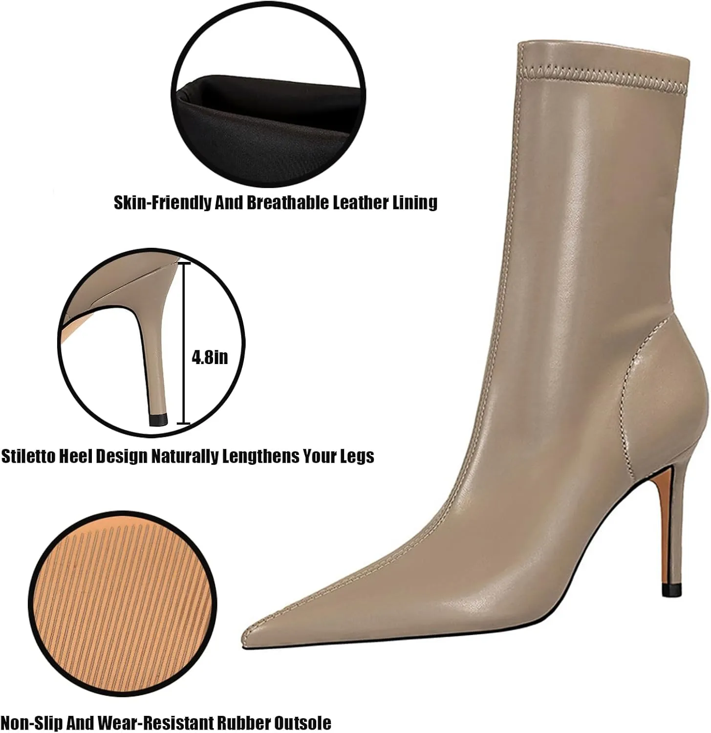 Women'S Leather Pointed Toe Stiletto Ankle Boots Fashion Closed Toe Handmade Slip-On Heeled Booties For Prom Office Dress Boots