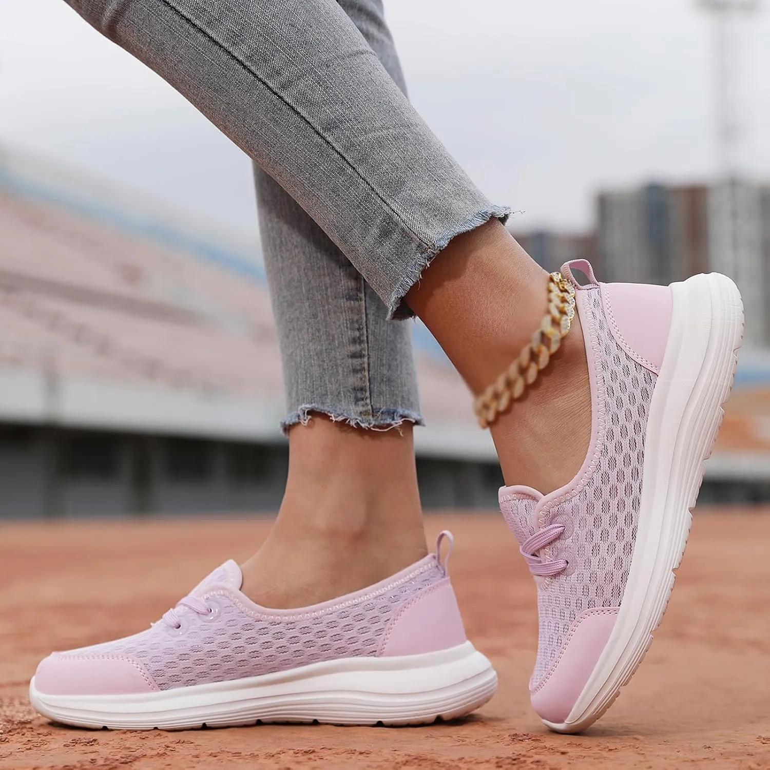 Womens Loafers Slip On Shoes Low Top Fashion Sneakers Breathable Slip On Arch Support Non-Slip Shoes Casual Walking Shoes
