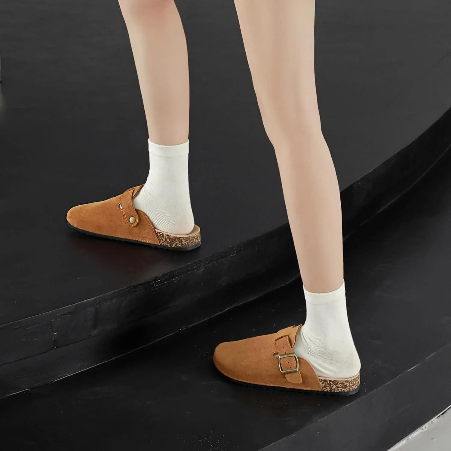 Womens Mens Suede Clogs Leather Mules with Adjustable Buckle Slip On Cork Footbed Sandals Arch Suppor Comfort Potato Shoes