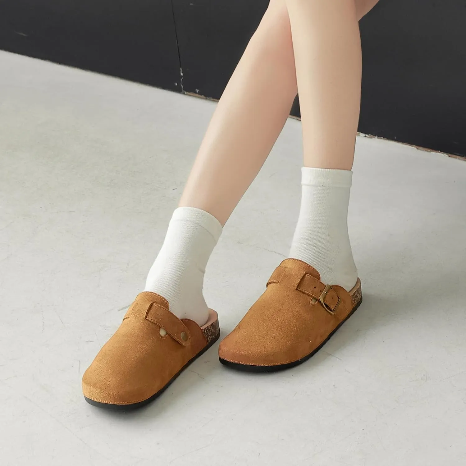 Womens Mens Suede Clogs Leather Mules with Adjustable Buckle Slip On Cork Footbed Sandals Arch Suppor Comfort Potato Shoes