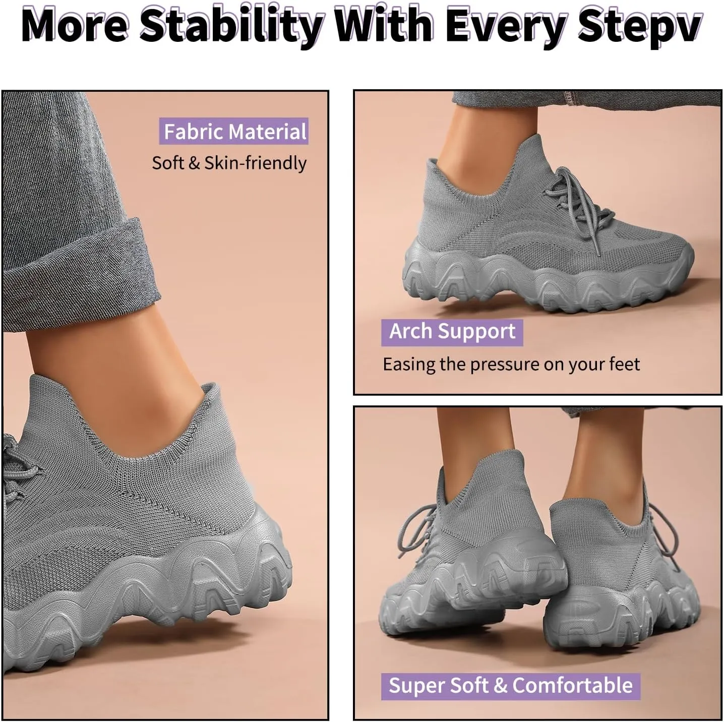 Women's Mesh Lace Lightweight Low-Cut Sneakers, Casual Tennis Shoes, Non-Slip, Fashionable Knitted Socks Shoes are Comfortable and Breathable