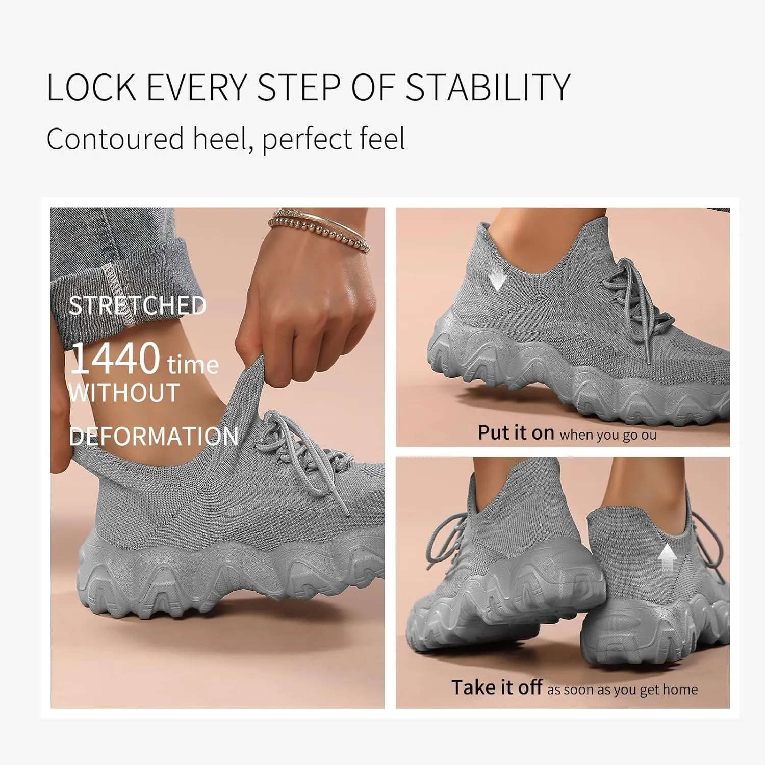 Women's Mesh Lace Lightweight Low-Cut Sneakers, Casual Tennis Shoes, Non-Slip, Fashionable Knitted Socks Shoes are Comfortable and Breathable
