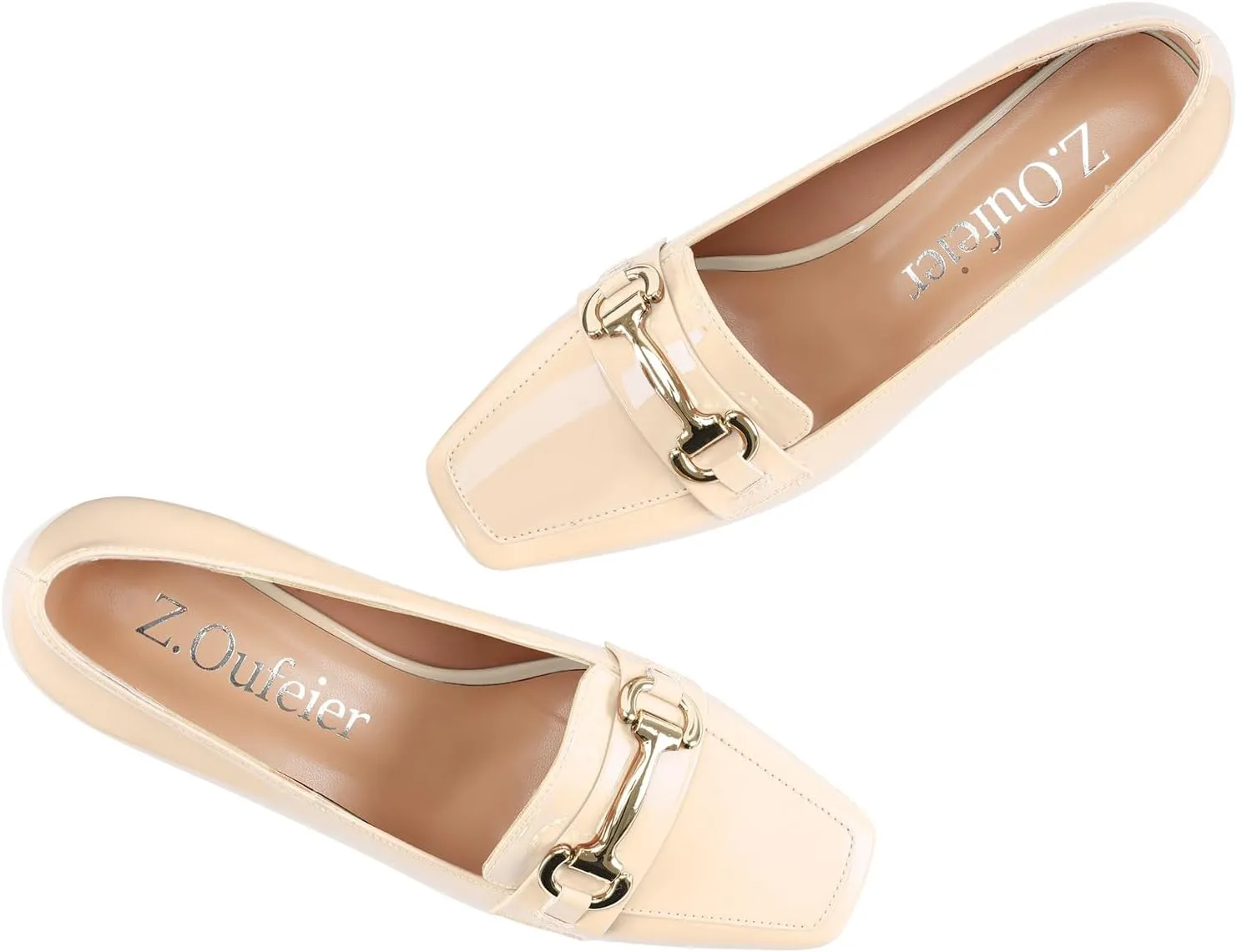 Womens Mid Block Chunky Heeled Loafers Closed Square Toe Patent Leather Comfortable Slip On Pumps Metal Chain Basic Classic Casual Work Office Dress Shoes 2.8 Inches Heels