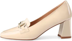 Womens Mid Block Chunky Heeled Loafers Closed Square Toe Patent Leather Comfortable Slip On Pumps Metal Chain Basic Classic Casual Work Office Dress Shoes 2.8 Inches Heels