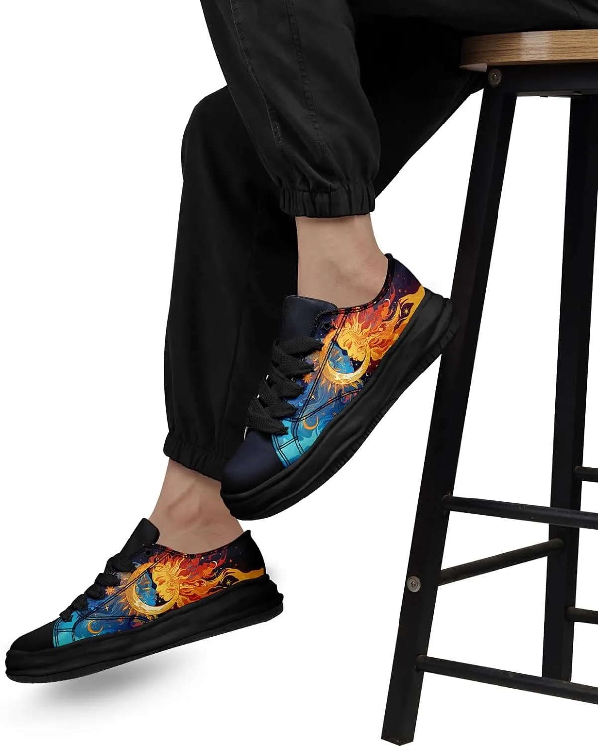 Women's Moon Sun Star Canvas Sneakers Men's Artistic Low-Top Casual Shoes Comfortable Unisex Lightweight Footwear