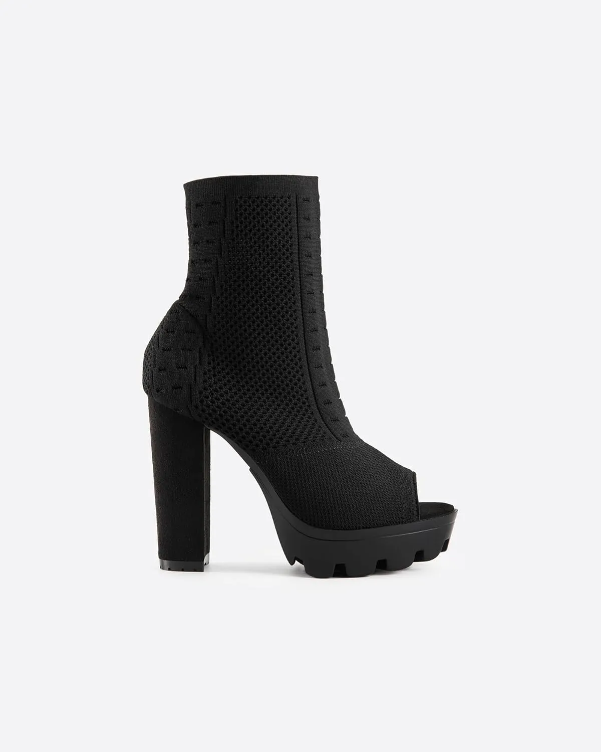 Women's Open Toe Ankle Boots, Chunky Block Heel, Nylon Mesh Upper, Slip-On Sock Booties