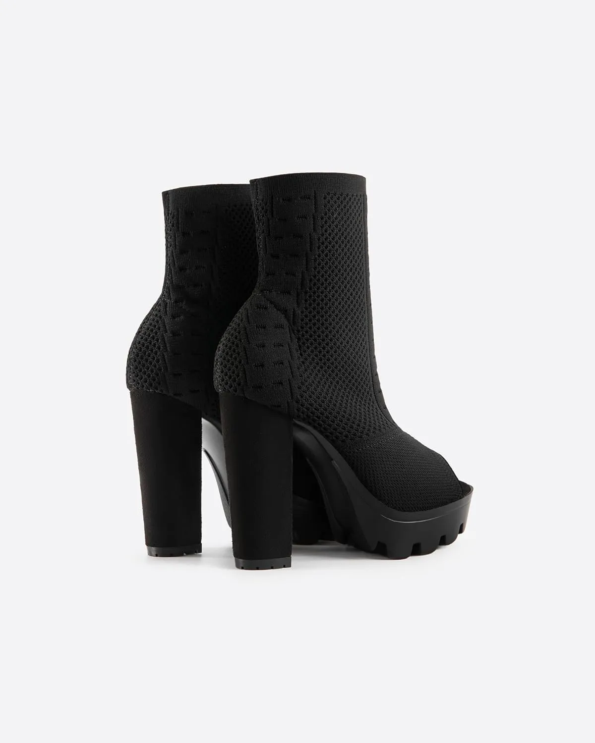 Women's Open Toe Ankle Boots, Chunky Block Heel, Nylon Mesh Upper, Slip-On Sock Booties