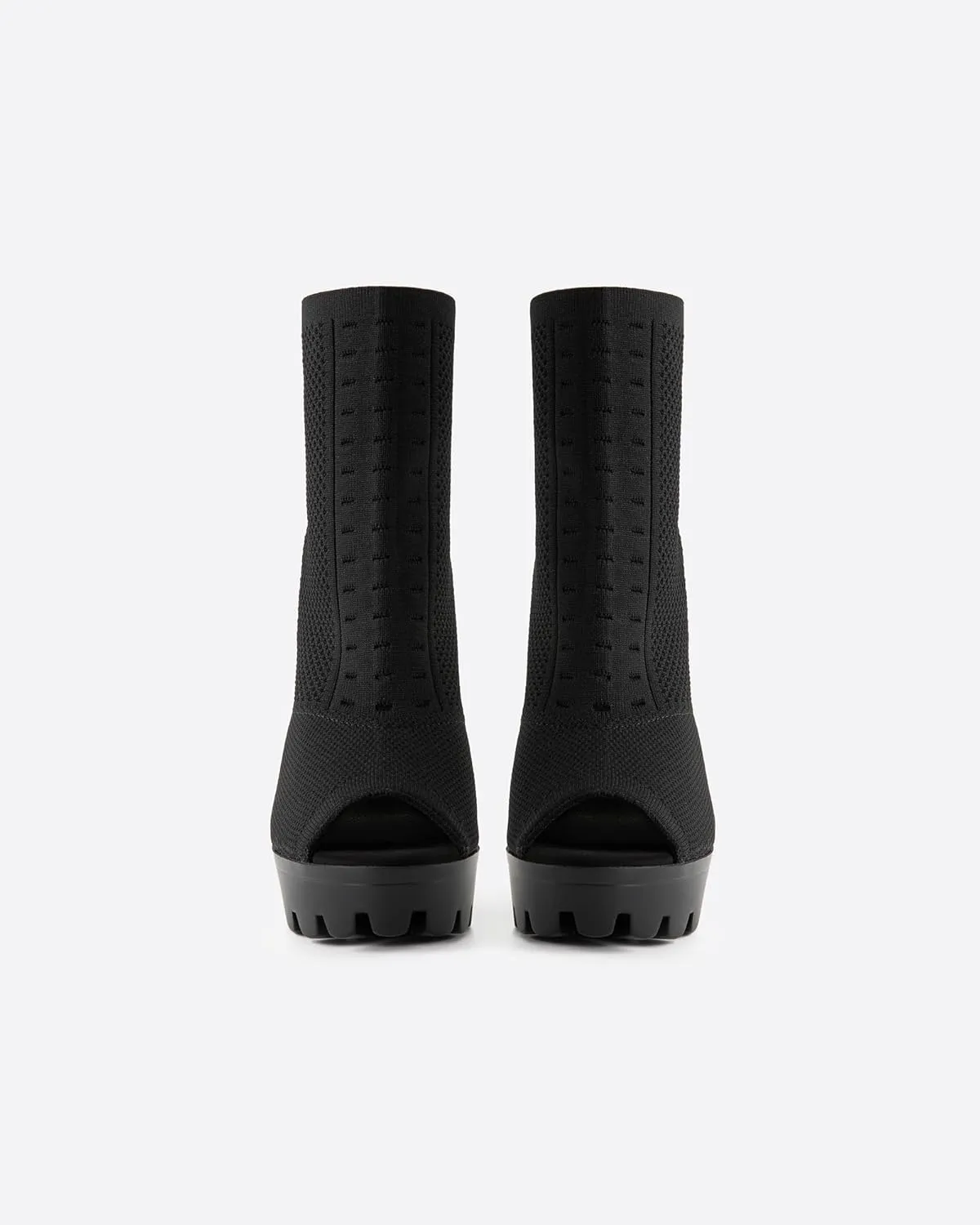 Women's Open Toe Ankle Boots, Chunky Block Heel, Nylon Mesh Upper, Slip-On Sock Booties