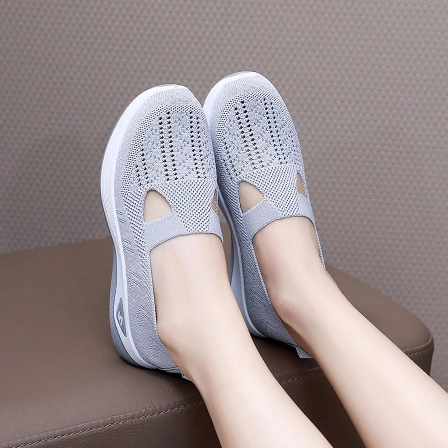 Women's Orthopedic Athletic Walking Shoes Slip On Casual Moderatearch Support Mesh-Comfortable Workout Sneakers