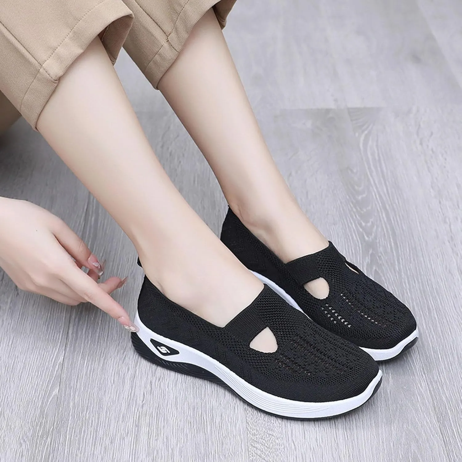 Women's Orthopedic Athletic Walking Shoes Slip On Casual Moderatearch Support Mesh-Comfortable Workout Sneakers