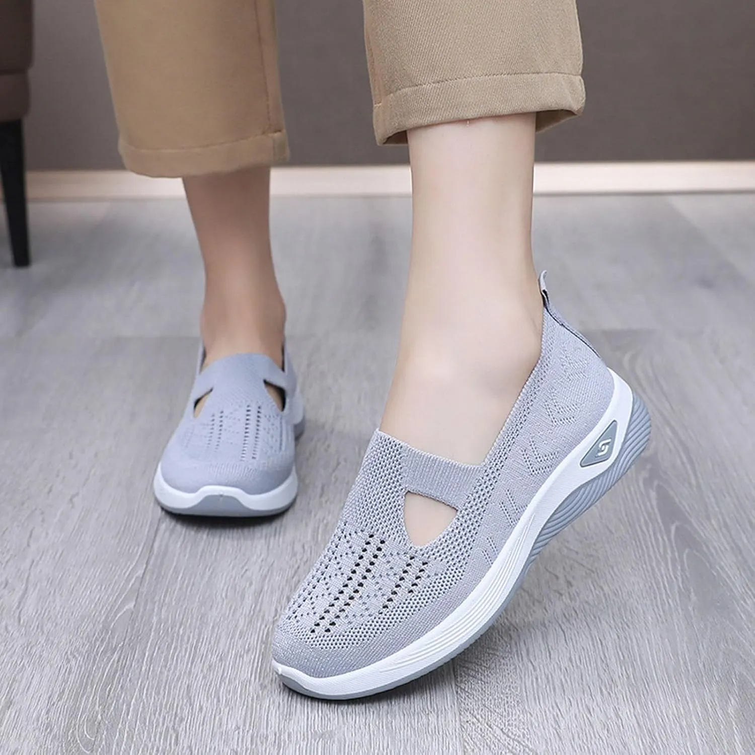 Women's Orthopedic Athletic Walking Shoes Slip On Casual Moderatearch Support Mesh-Comfortable Workout Sneakers