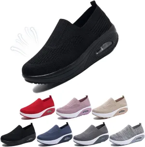Women’s Orthopedic Slip-On Air Cushion Walking Shoes – Mesh Stretch Wedge Sneakers with Arch Support & Non-Slip Sole, Comfortable Platform for All-Day Walking