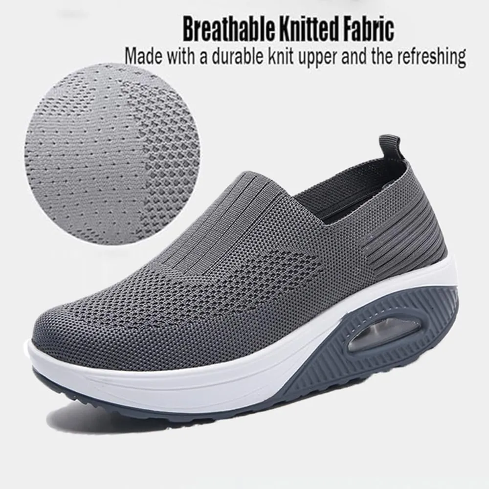 Women’s Orthopedic Slip-On Air Cushion Walking Shoes – Mesh Stretch Wedge Sneakers with Arch Support & Non-Slip Sole, Comfortable Platform for All-Day Walking
