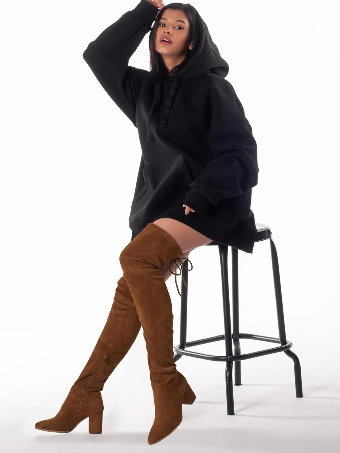 Women's Over The Knee Boots Chunky Heel Thigh High Boots Suede Long Boots Pointed Toe Tall Boots for Women