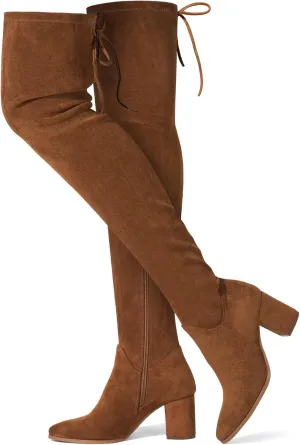 Women's Over The Knee Boots Chunky Heel Thigh High Boots Suede Long Boots Pointed Toe Tall Boots for Women