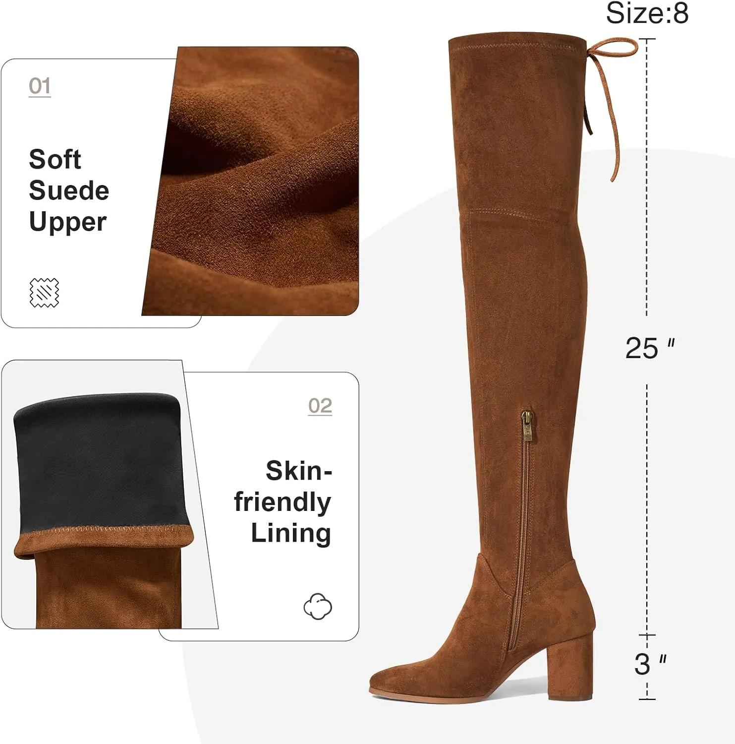 Women's Over The Knee Boots Chunky Heel Thigh High Boots Suede Long Boots Pointed Toe Tall Boots for Women