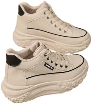 Women's Platform Thick Bottom Slope Heel Sneakers,PU Leather,Casual Walking Shoes Heightened,Non-Slip Sole,Comfortable and Breathable Casual Fashion Running Shoes
