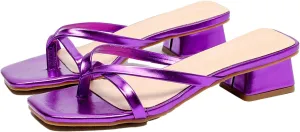 Women's Purple Open Toe Flip Flops Low Heel Slide Sandals,Casual Summer Comfortable Square Toe Chunky Heeled Mules,Lightweight Non-Slip Slip-On Slippers