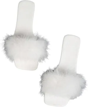 Women's Sexy Flat Sandals Fuzzy Feather Dressy Flat Sandals Slip On Square Slipper Open Toe Fuzzy Slides Slippers