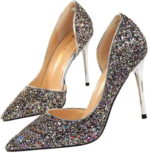 Women's Sexy Pointed Toe Thin Heeled Pumps Fax Suede Slip On Wedding Party Heeled Sandals
