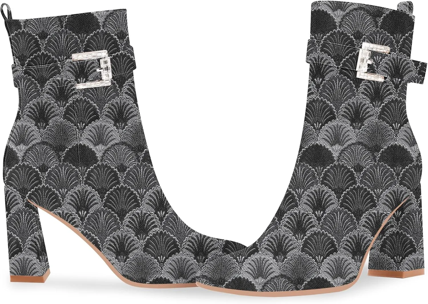Women's Sexy Rhinestone High Heel Square Toe Ankle Boots Buckle Strap Dress Booties