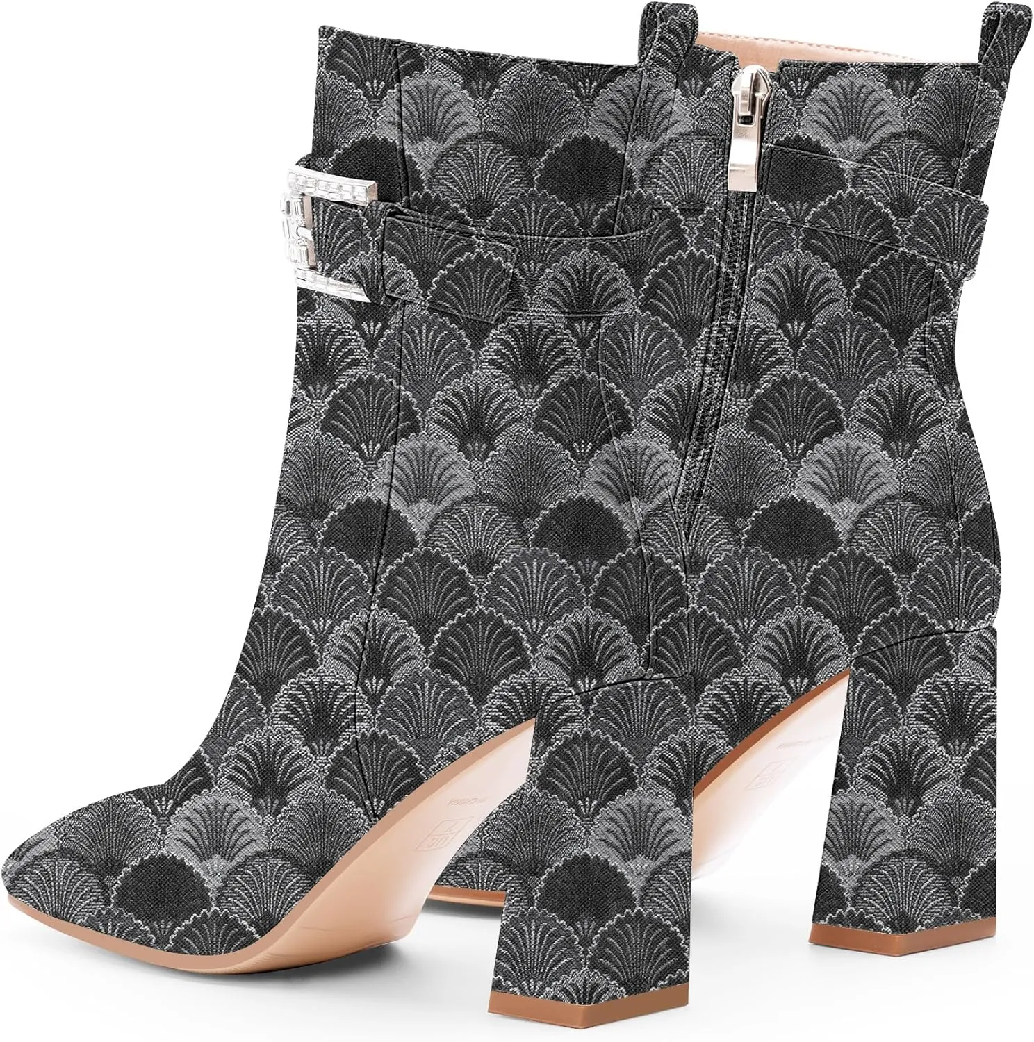 Women's Sexy Rhinestone High Heel Square Toe Ankle Boots Buckle Strap Dress Booties