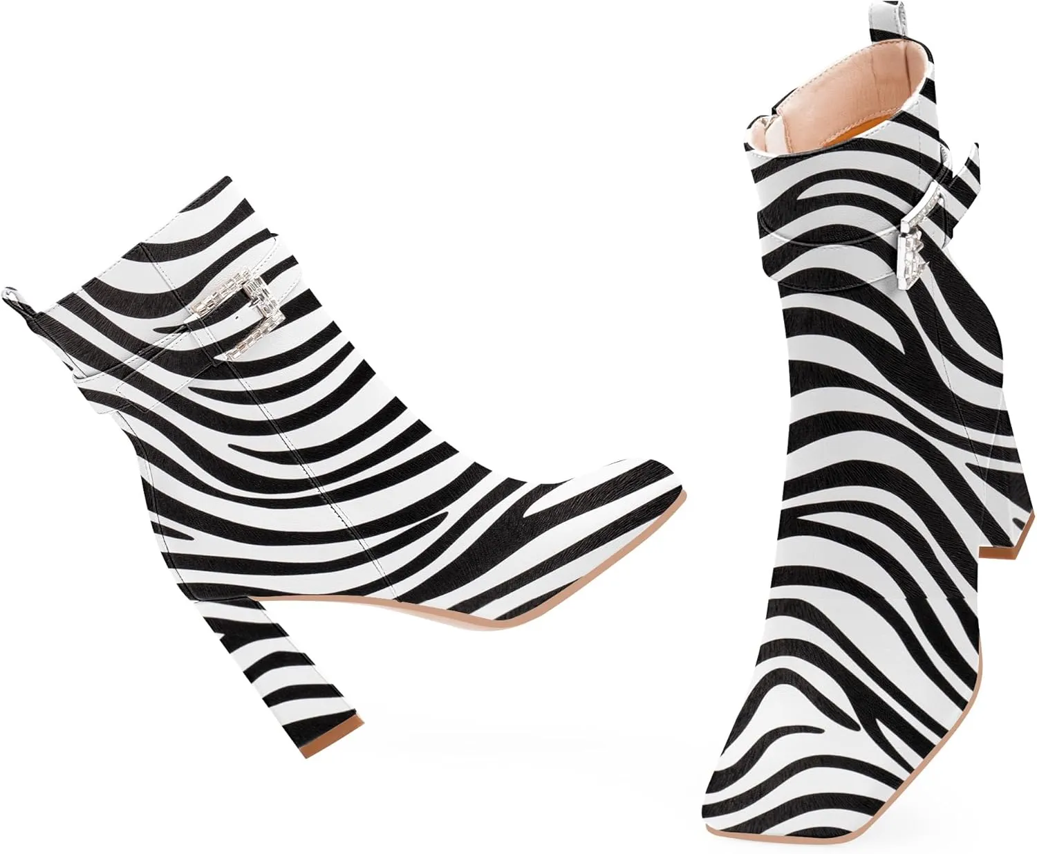 Women's Sexy Rhinestone High Heel Square Toe Ankle Boots Buckle Strap Dress Booties