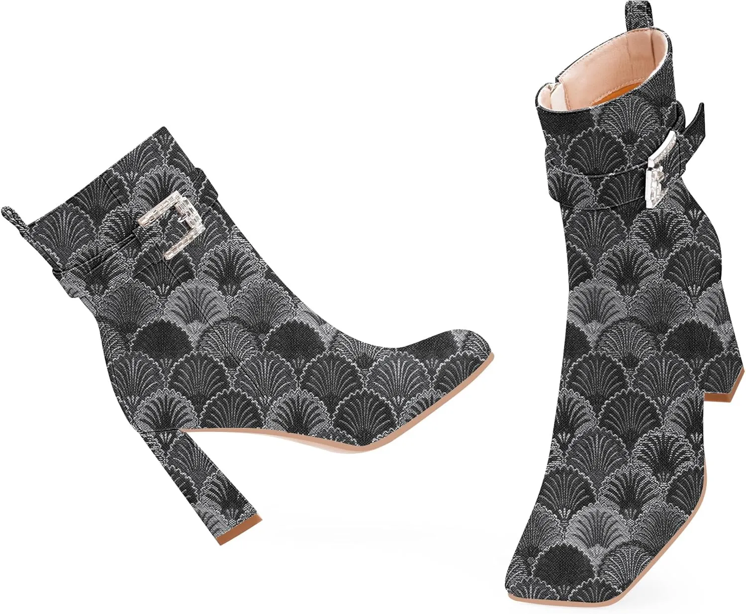 Women's Sexy Rhinestone High Heel Square Toe Ankle Boots Buckle Strap Dress Booties
