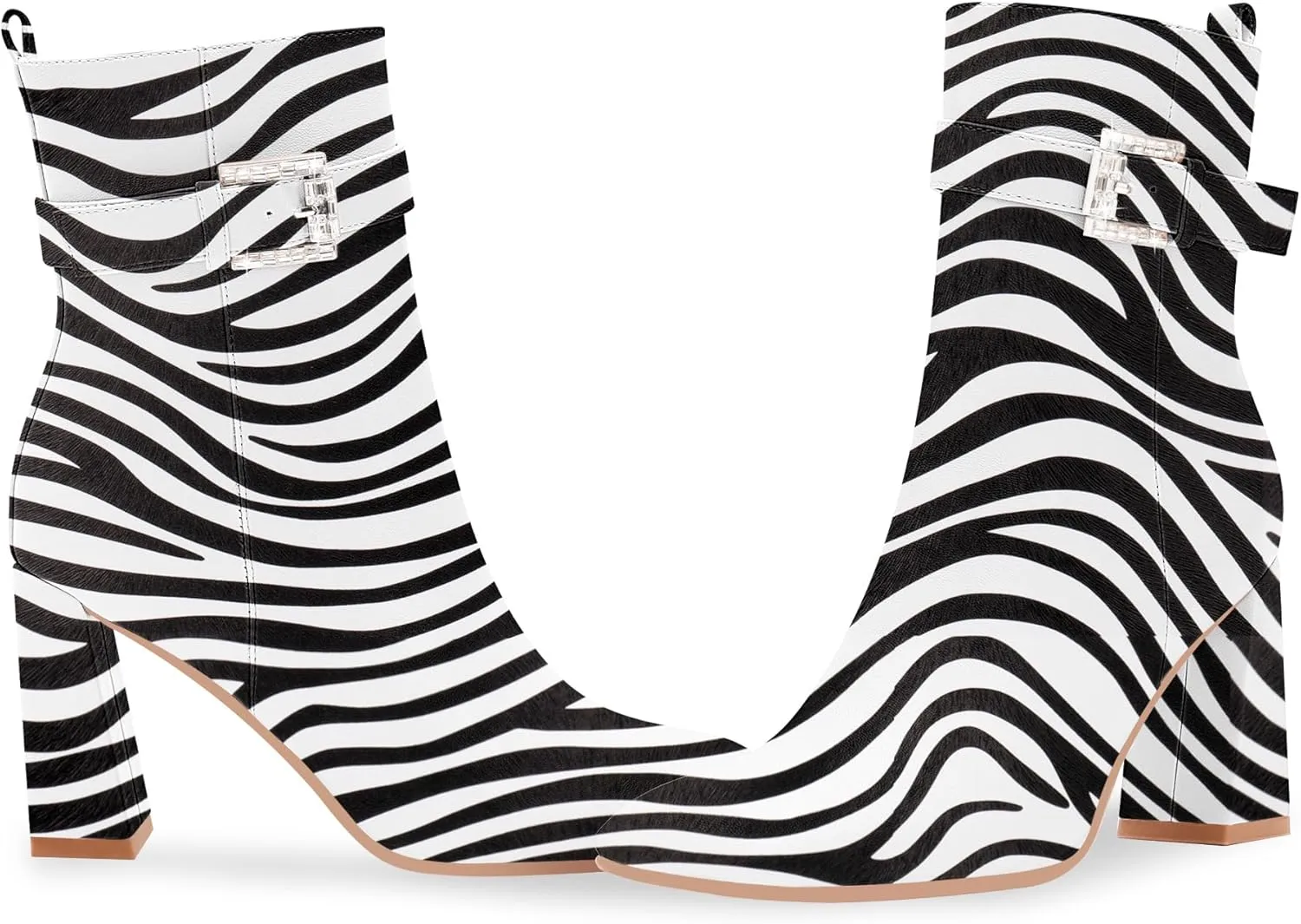 Women's Sexy Rhinestone High Heel Square Toe Ankle Boots Buckle Strap Dress Booties