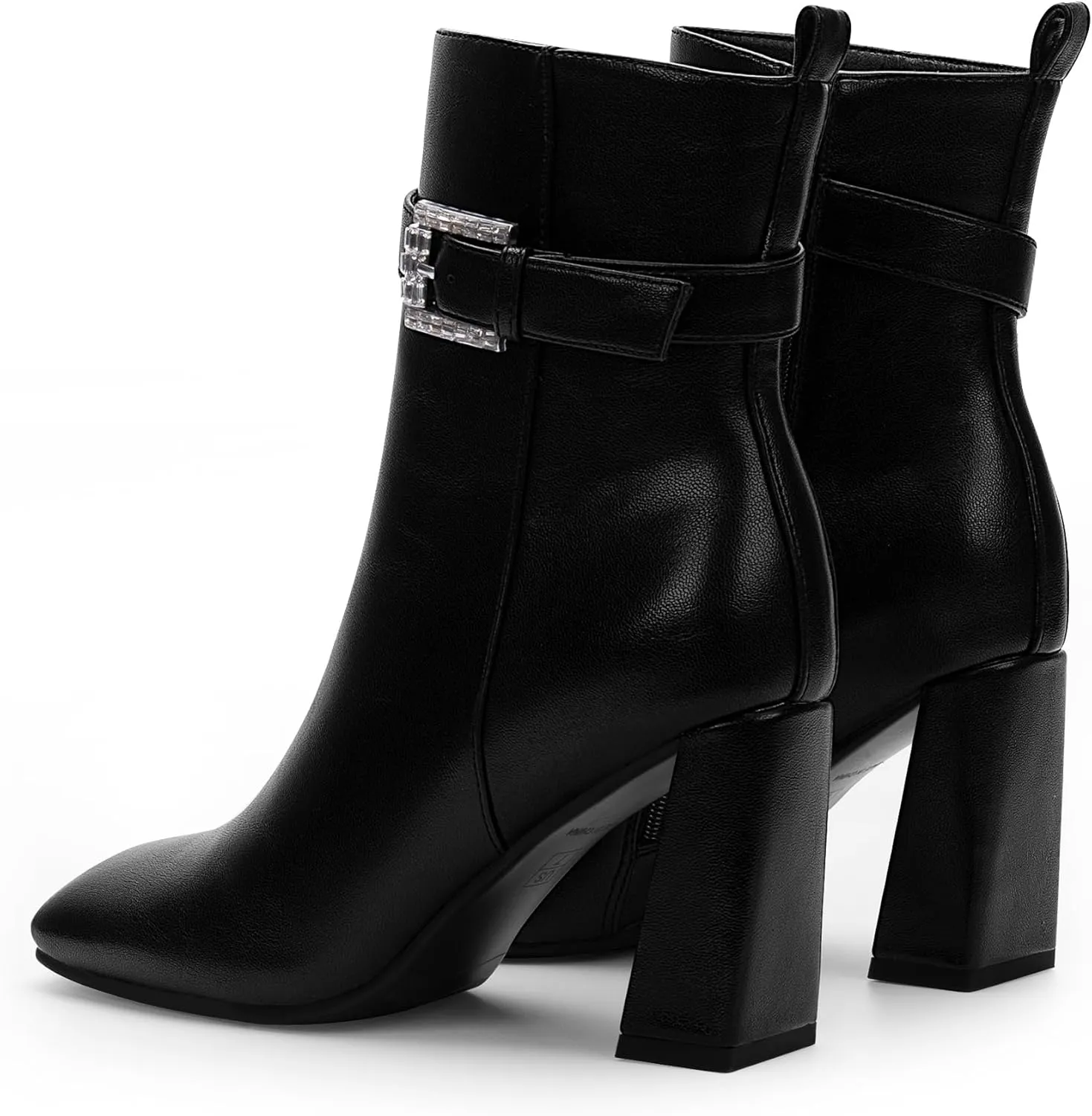 Women's Sexy Rhinestone High Heel Square Toe Ankle Boots Buckle Strap Dress Booties