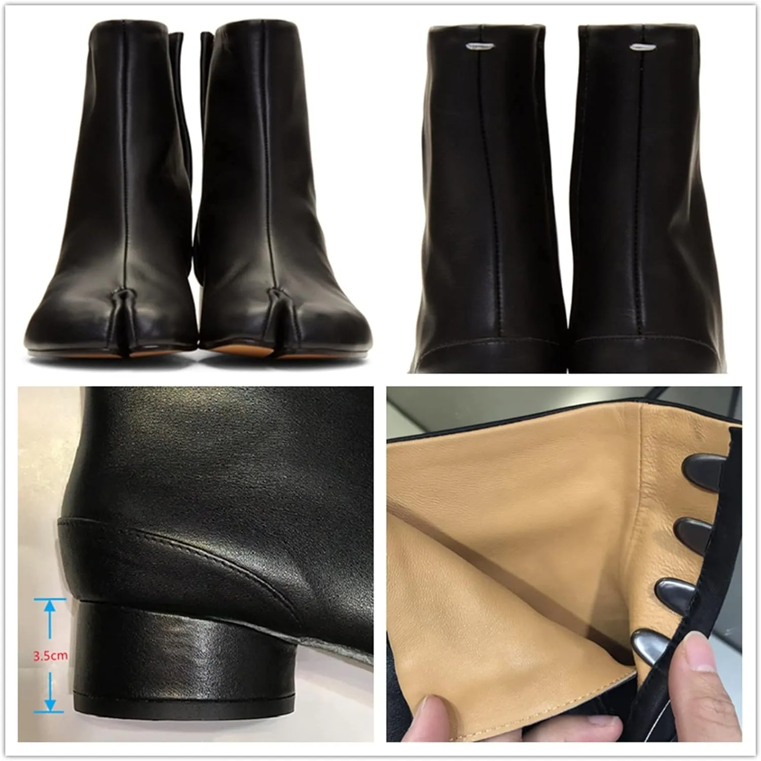Womens Shoes Women Split Toe Ninja Tabi Ankle Boots Round Heels 3.5cm Medium Heel Lady Leather Shoes Woman Short Boot Brand Design Boots