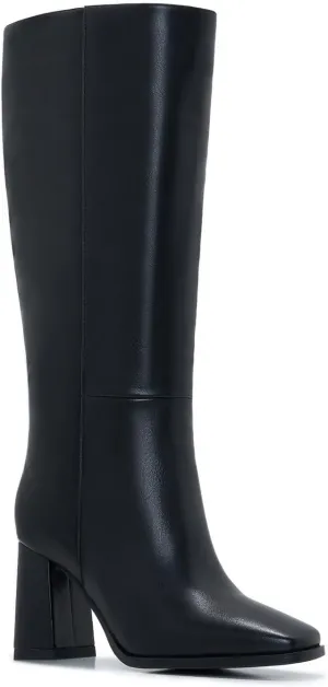 Women's Slim Calf Knee High Boots – Square Toe Block Heel Dress Boots, Side Zip Faux Leather Tall Boots for Narrow Calves, Fall & Winter Fashion