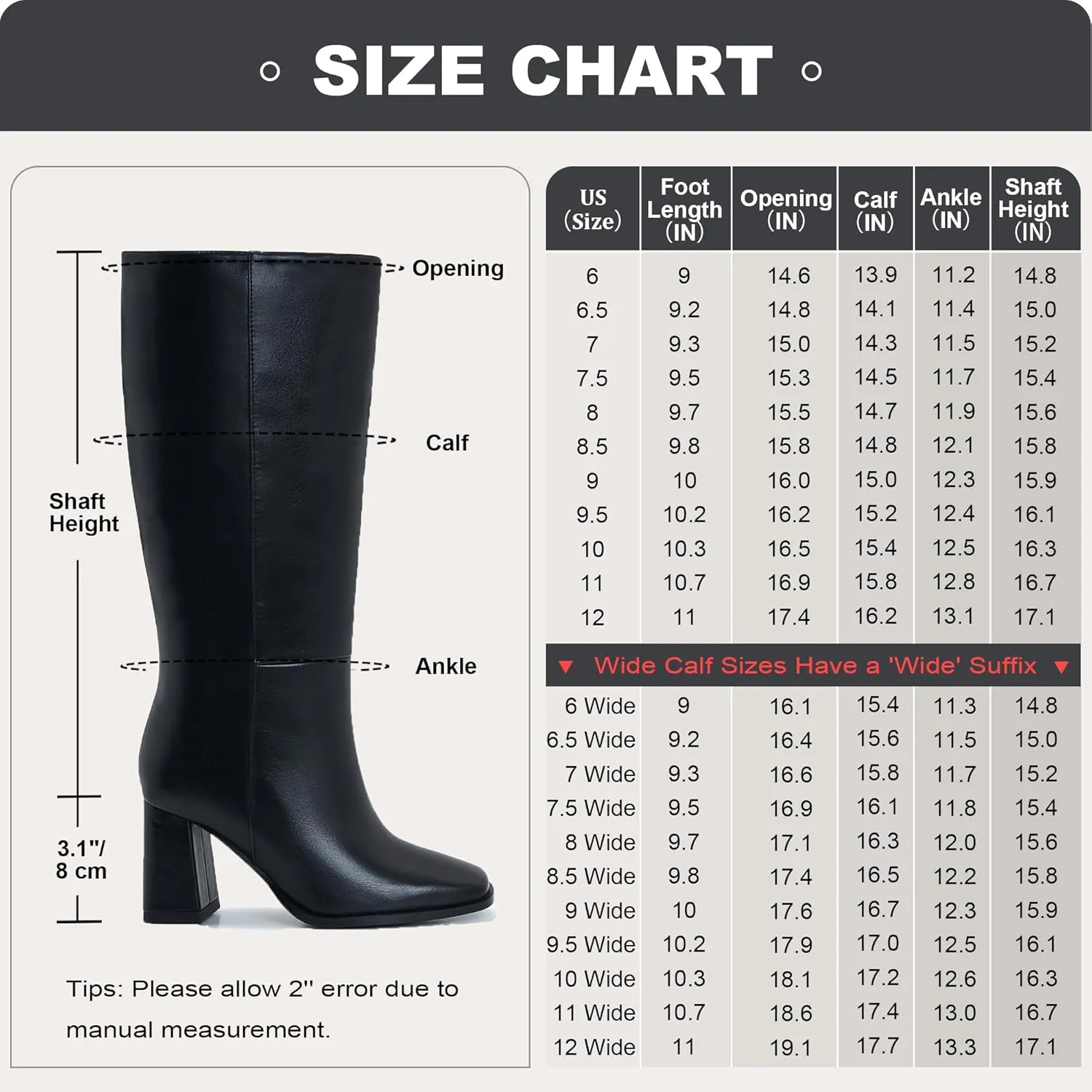 Women's Slim Calf Knee High Boots – Square Toe Block Heel Dress Boots, Side Zip Faux Leather Tall Boots for Narrow Calves, Fall & Winter Fashion