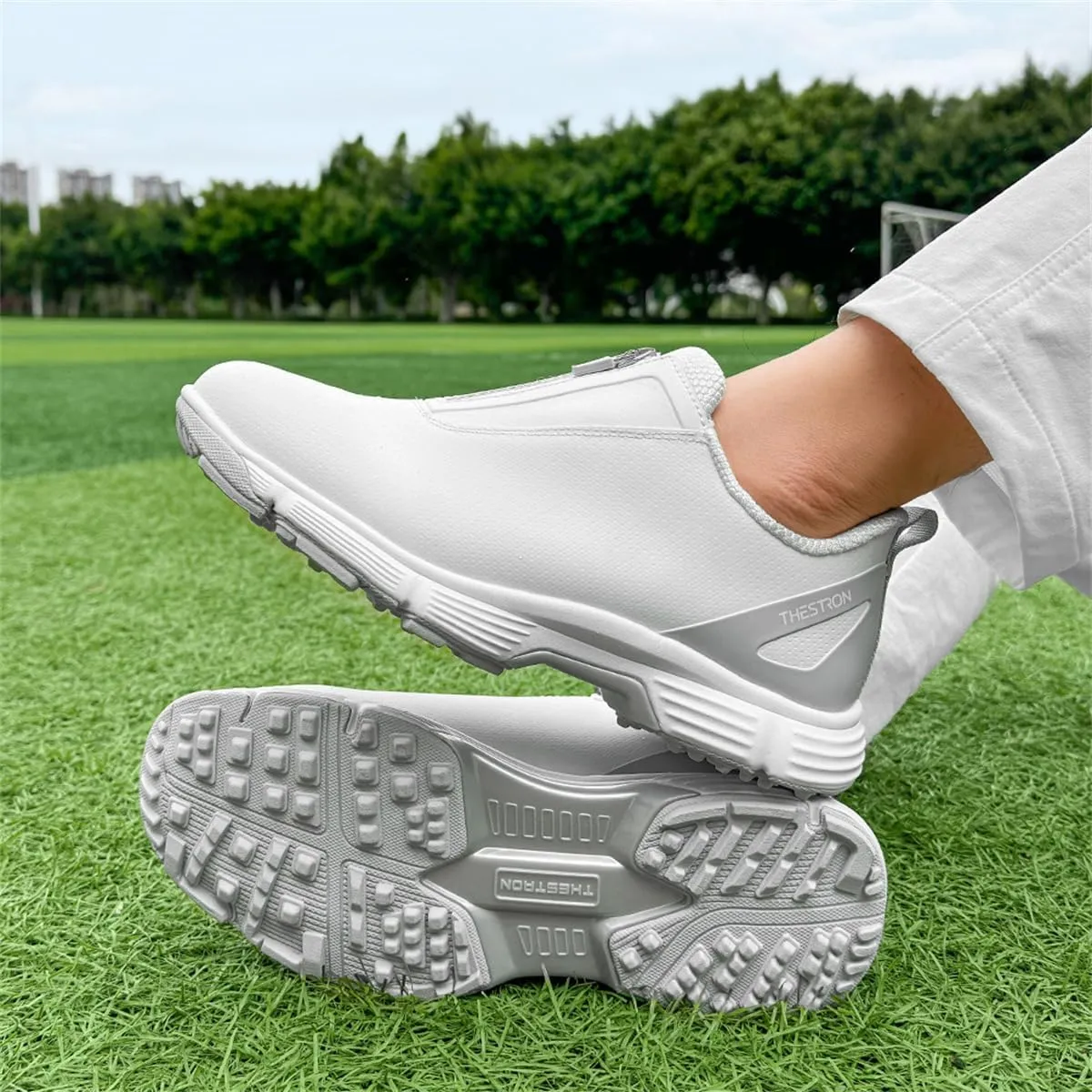 Women's Slip on Golf Shoes with Zipper Casual Fashion Golfer Sneakers Arch Support Waterproof Trainers
