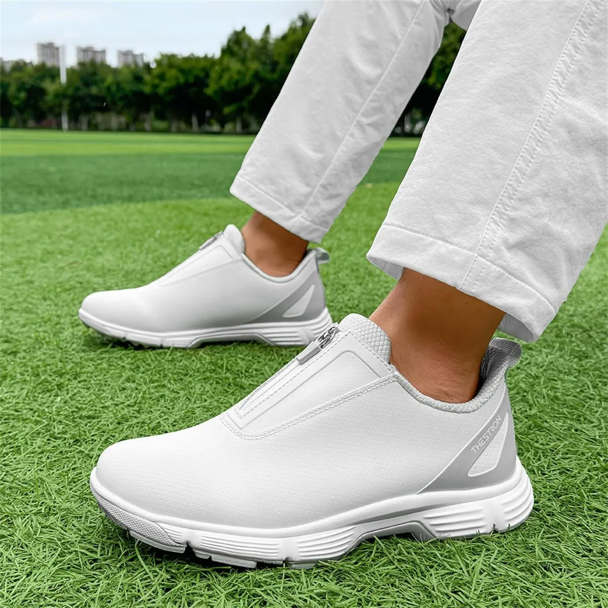 Women's Slip on Golf Shoes with Zipper Casual Fashion Golfer Sneakers Arch Support Waterproof Trainers