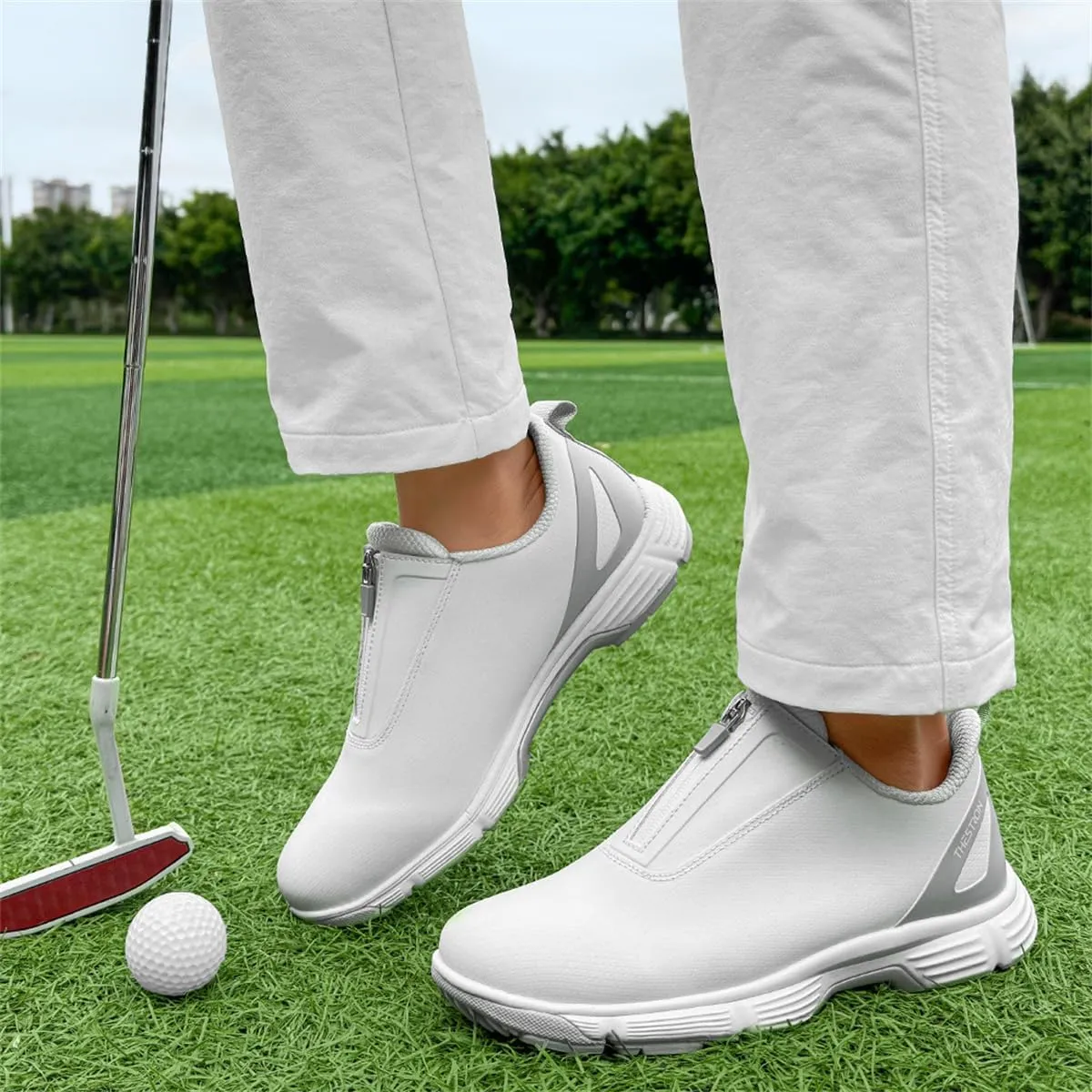 Women's Slip on Golf Shoes with Zipper Casual Fashion Golfer Sneakers Arch Support Waterproof Trainers