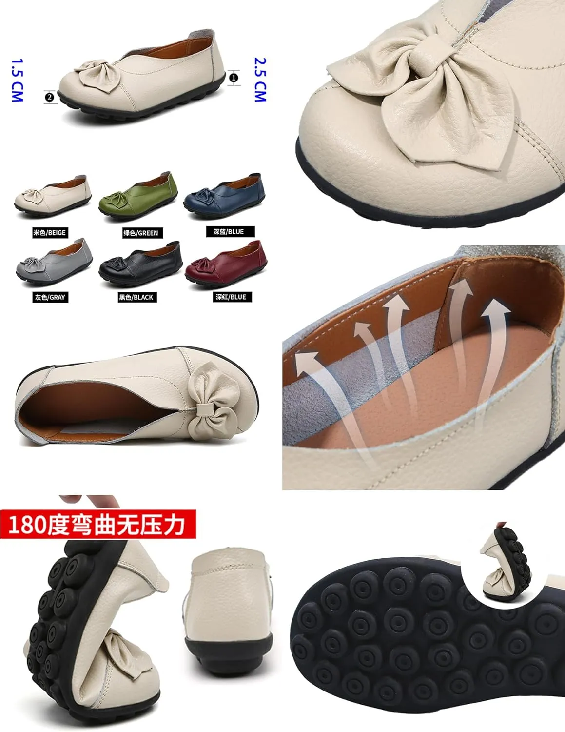 Women's Slip On Leather Loafers,Vintage Cute Handmade Bow Comfy Non-Slip Softsole Walking Casual Moccasins Dress Pumps