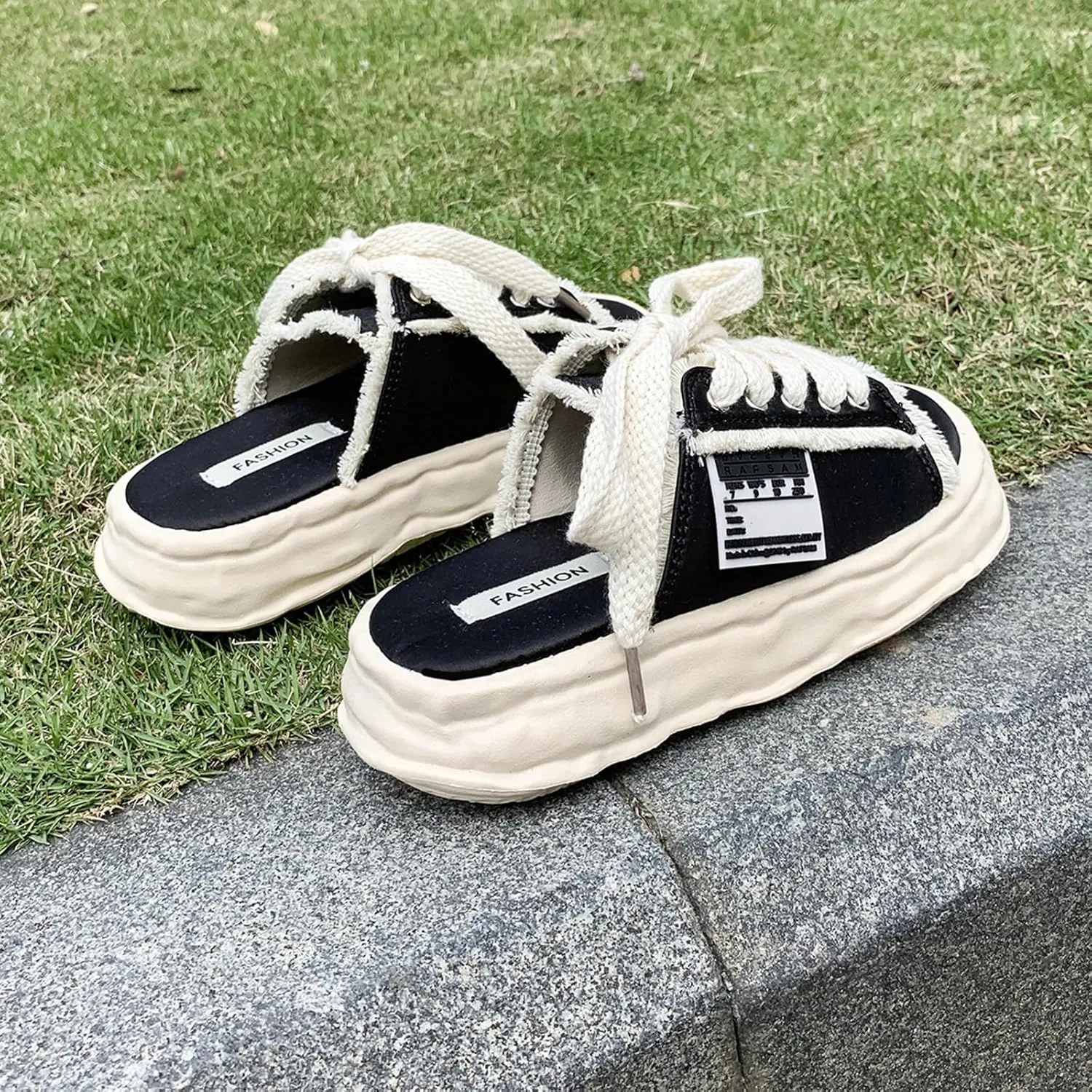 Womens Slip on Platform Shoes Canvas Mule Sneakers Memory Foam Backless Sneakers Soft Sole Slippers