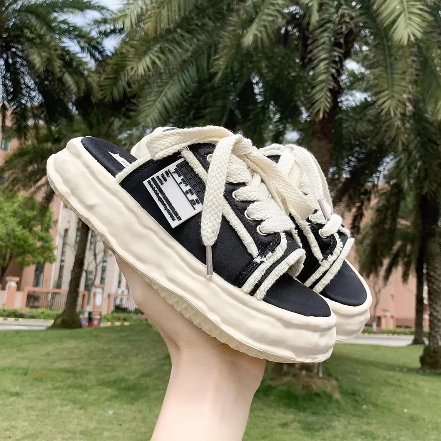 Womens Slip on Platform Shoes Canvas Mule Sneakers Memory Foam Backless Sneakers Soft Sole Slippers