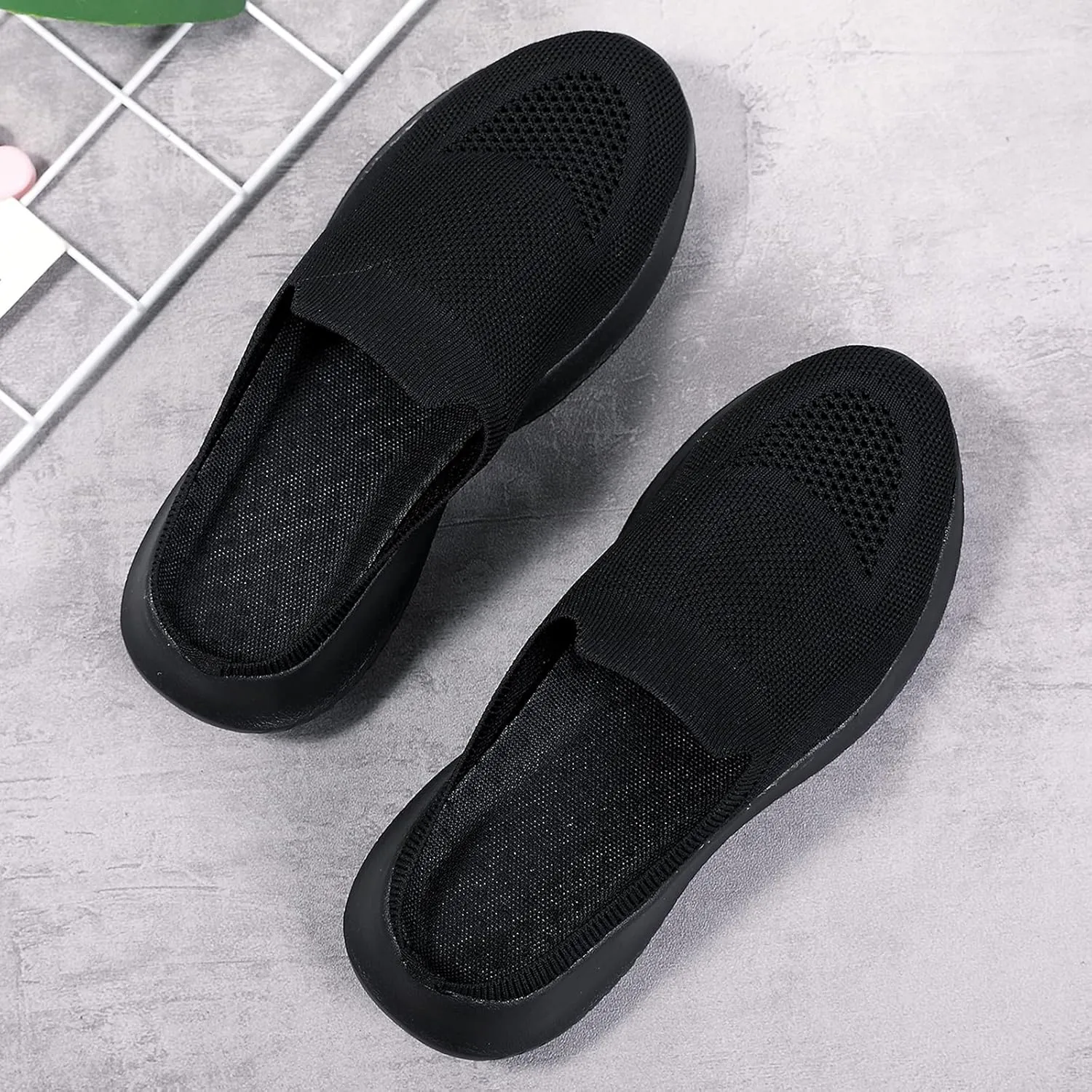 Women's Slip on Sneakers Sandals Low Wedges Mesh Shoes Ladies Mules Clogs Garden Clogs Casual Slipper Indoor Outdoor Slides,Black,US7/EU38