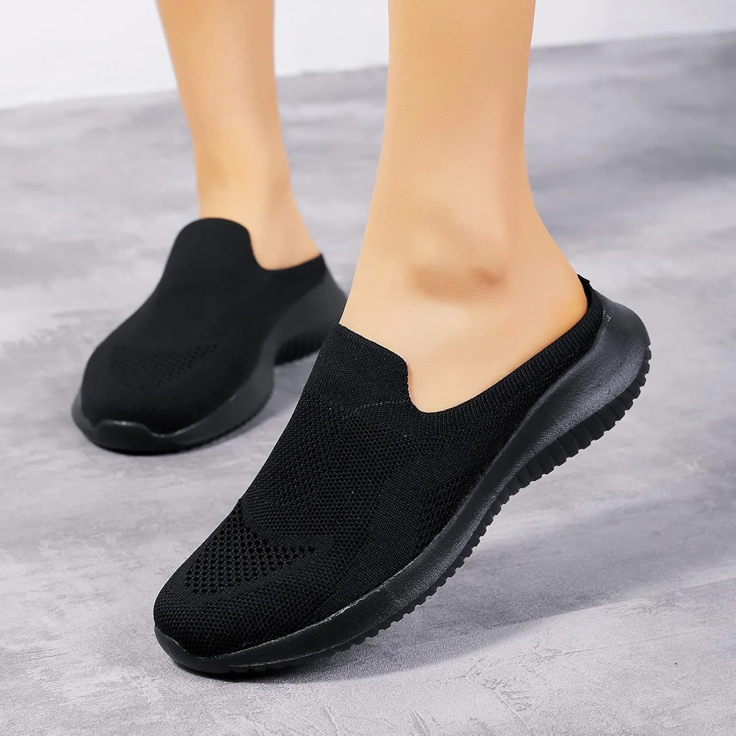 Women's Slip on Sneakers Sandals Low Wedges Mesh Shoes Ladies Mules Clogs Garden Clogs Casual Slipper Indoor Outdoor Slides,Black,US7/EU38