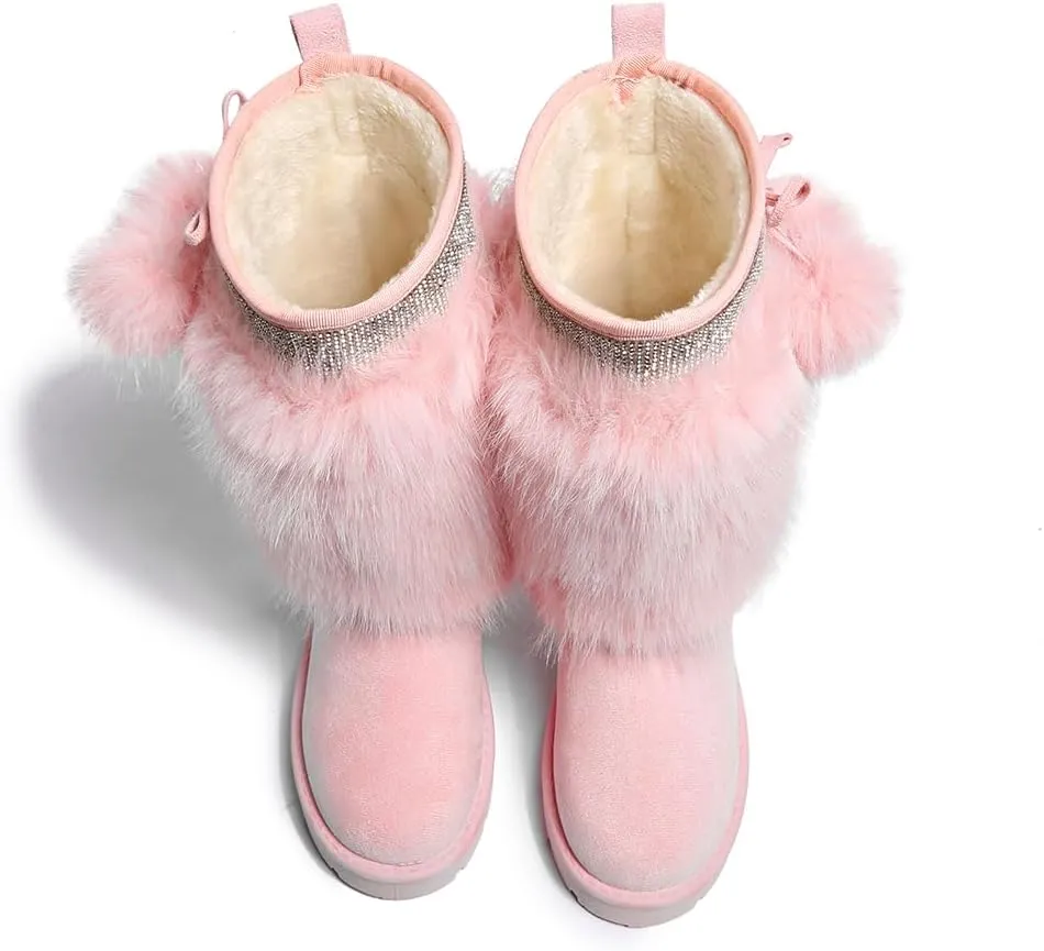 Women’s Snow Boots Mid-Calf Fur Lining Comfortable Winter Boots Flat Outdoor