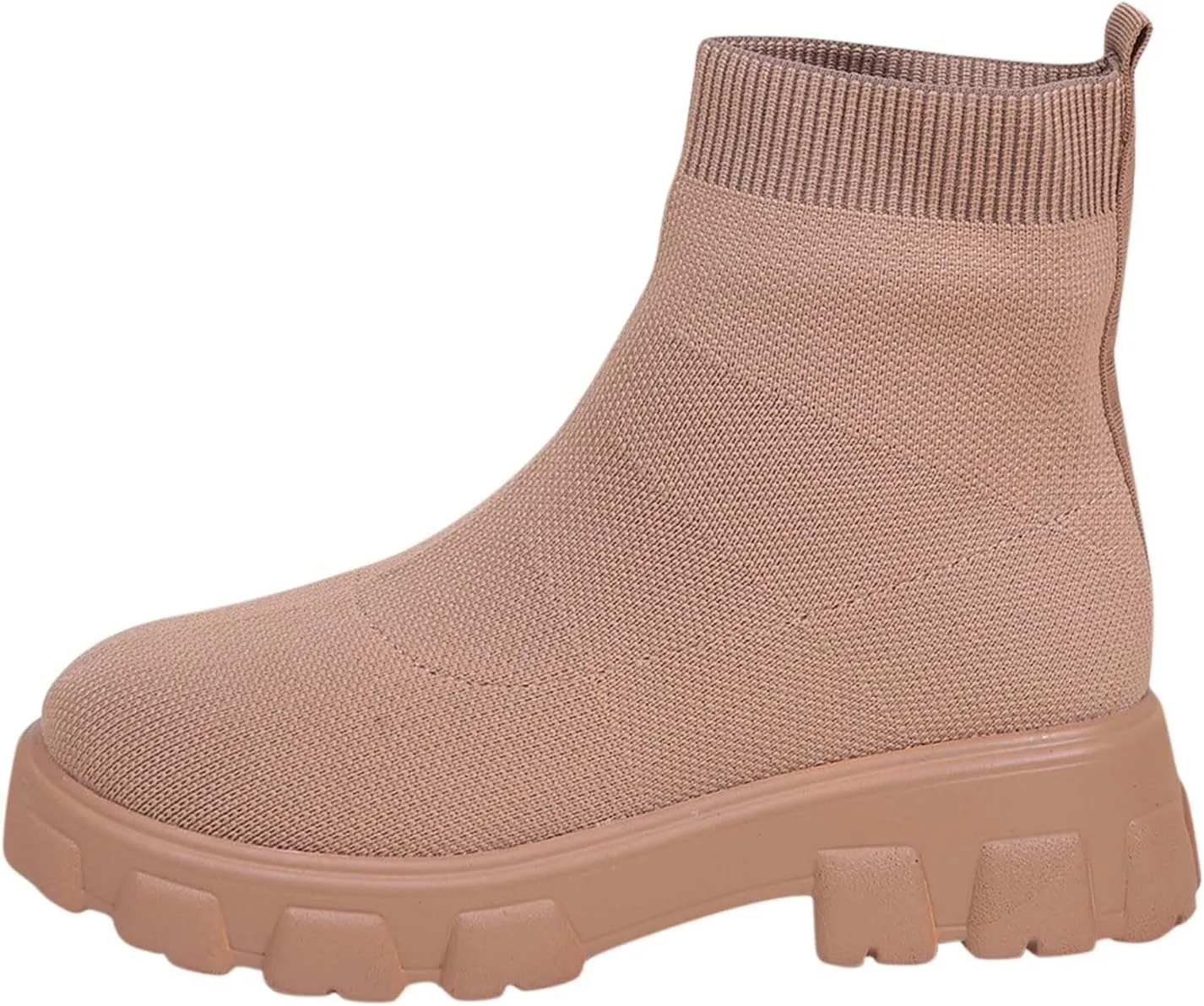 Womens Sock Boots Stretch Knit Boots Round Toe Block Heels Platform Chelsea Boots Slip On Lug Sole Fall Fashion Combat Boots
