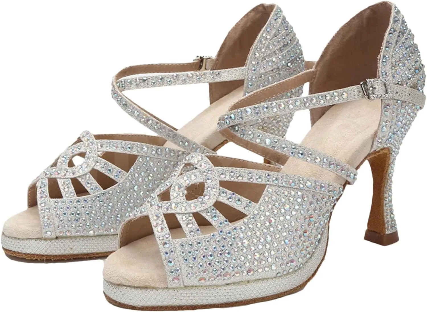 Women's Soft Sole Latin Dance Shoes - Ballroom Party High Heels Silver Wedding Sandals, 10CM/3.9Inch Heel Height