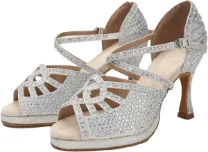Women's Soft Sole Latin Dance Shoes - Ballroom Party High Heels Silver Wedding Sandals, 10CM/3.9Inch Heel Height