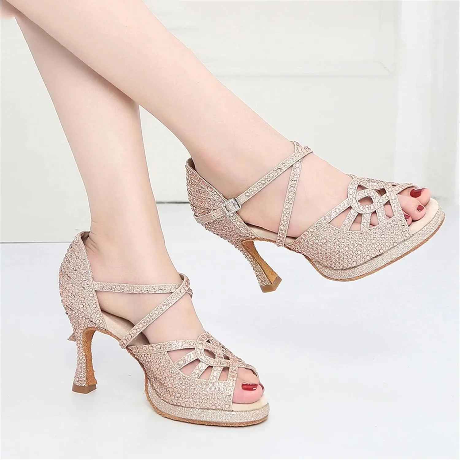 Women's Soft Sole Latin Dance Shoes - Ballroom Party High Heels Silver Wedding Sandals, 10CM/3.9Inch Heel Height