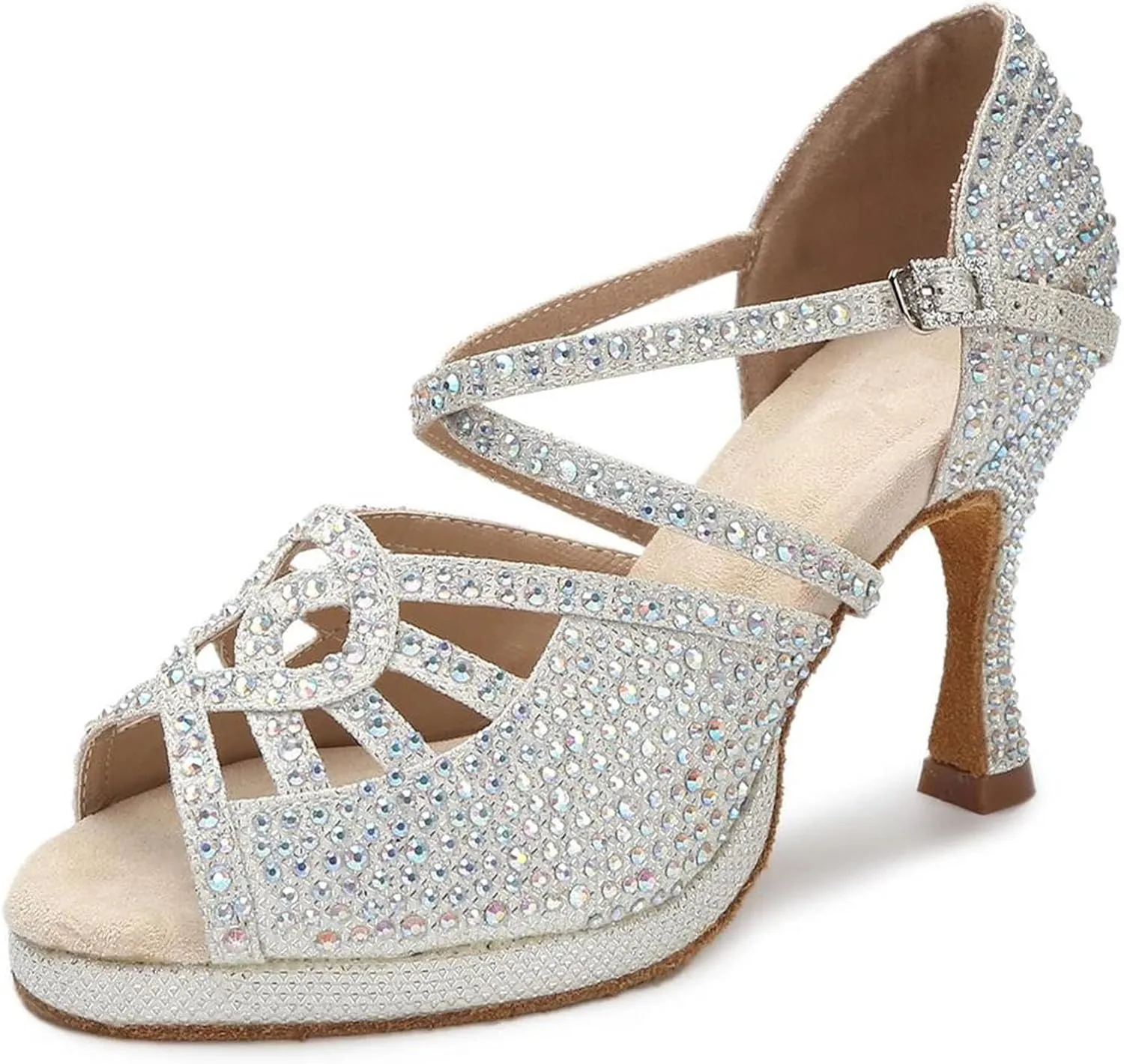 Women's Soft Sole Latin Dance Shoes - Ballroom Party High Heels Silver Wedding Sandals, 10CM/3.9Inch Heel Height